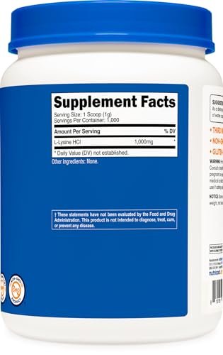 Nutricost L-Lysin Pulver 1KG (2,2 lbs) - Reines L-Lysin, Nicht-GVO, Glutenfrei