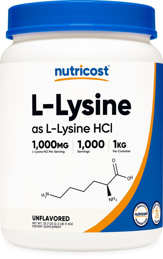 Nutricost L-Lysin Pulver 1KG (2,2 lbs) - Reines L-Lysin, Nicht-GVO, Glutenfrei