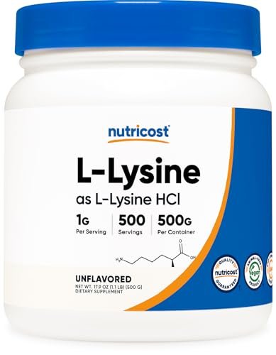 Nutricost L-Lysin Pulver 500 Gramm - Reines L-Lysin, Nicht-GVO, Glutenfrei