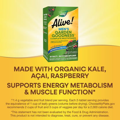 Nature's Way Alive! Garden Goodness Männermultivitamin – Eine Portion Gemüse und Früchte, hochwirksame B-Vitamine, 60 Tabletten