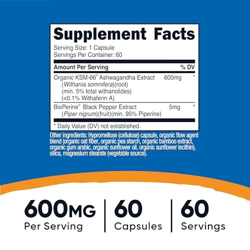 Nutricost KSM-66 Ashwagandha Wurzelextrakt 600mg, 60 vegane Kapseln - 5% Withanolide - mit BioPerin - Vollspektrum-Wurzelextrakt