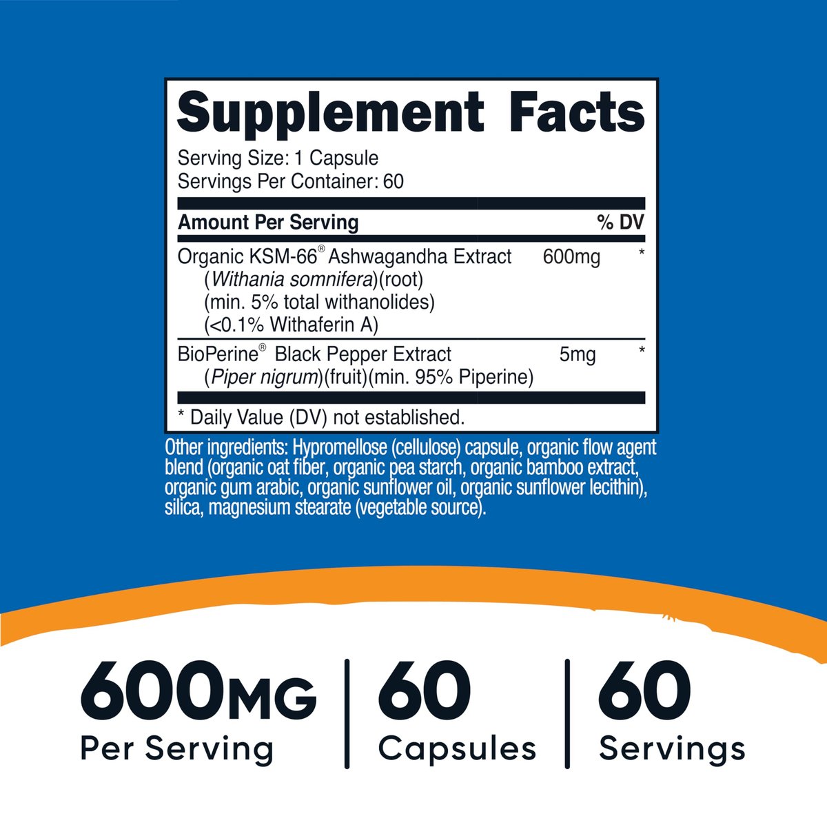 Nutricost KSM-66 Ashwagandha Wurzelextrakt 600mg, 60 vegane Kapseln - 5% Withanolide - mit BioPerin - Vollspektrum-Wurzelextrakt