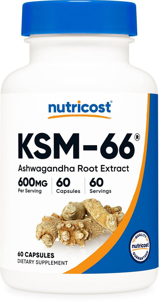 Nutricost KSM-66 Ashwagandha Wurzelextrakt 600mg, 60 vegane Kapseln - 5% Withanolide - mit BioPerin - Vollspektrum-Wurzelextrakt