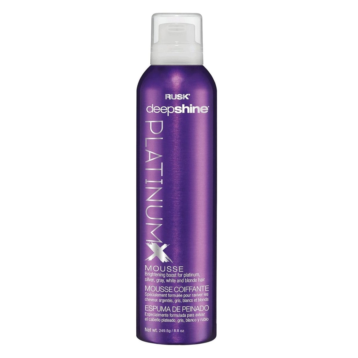 RUSK Deepshine PlatinumX Mousse – Leichtes, alkoholfreies Styling für platinblondes, graues und silbernes Haar – mehr Volumen und Glanz