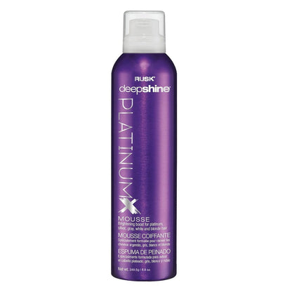 RUSK Deepshine PlatinumX Mousse – Leichtes, alkoholfreies Styling für platinblondes, graues und silbernes Haar – mehr Volumen und Glanz
