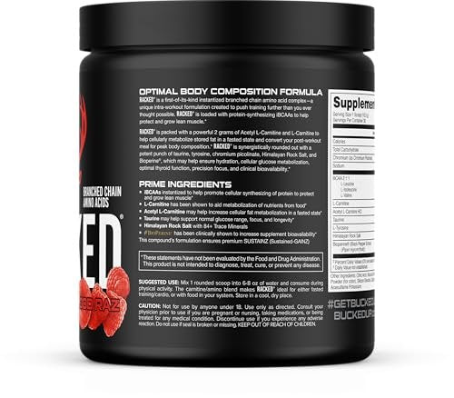 Bucked Up Racked Blood Raz | Intra Workout BCAA 2-1-1 Formel mit L-Carnitin, Acetyl-L-Carnitin, Taurin und L-Tyrosin | Aminosäurepulver (30 Portionen)