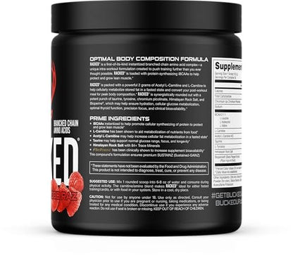 Bucked Up Racked Blood Raz | Intra Workout BCAA 2-1-1 Formel mit L-Carnitin, Acetyl-L-Carnitin, Taurin und L-Tyrosin | Aminosäurepulver (30 Portionen)