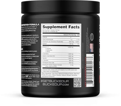 Bucked Up Racked Blood Raz | Intra Workout BCAA 2-1-1 Formel mit L-Carnitin, Acetyl-L-Carnitin, Taurin und L-Tyrosin | Aminosäurepulver (30 Portionen)
