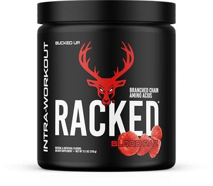 Bucked Up Racked Blood Raz | Intra Workout BCAA 2-1-1 Formel mit L-Carnitin, Acetyl-L-Carnitin, Taurin und L-Tyrosin | Aminosäurepulver (30 Portionen)