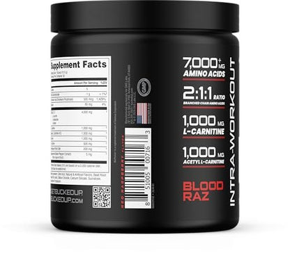 Bucked Up Racked Blood Raz | Intra Workout BCAA 2-1-1 Formel mit L-Carnitin, Acetyl-L-Carnitin, Taurin und L-Tyrosin | Aminosäurepulver (30 Portionen)