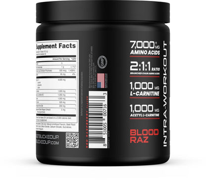 Bucked Up Racked Blood Raz | Intra Workout BCAA 2-1-1 Formel mit L-Carnitin, Acetyl-L-Carnitin, Taurin und L-Tyrosin | Aminosäurepulver (30 Portionen)