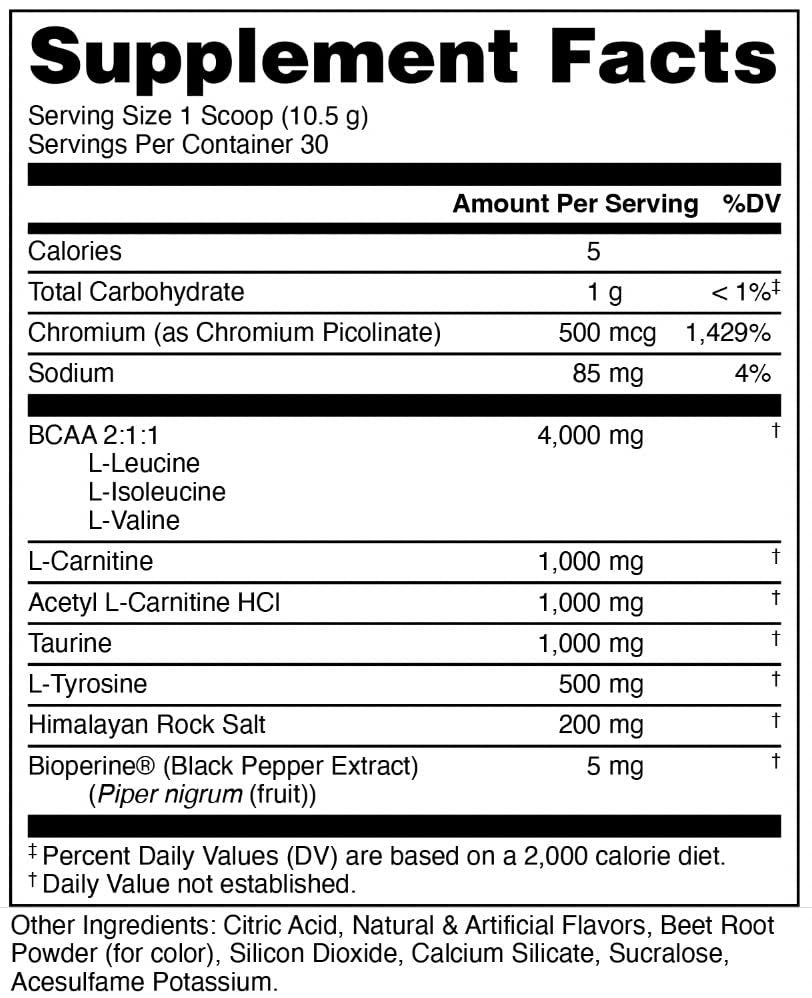 Bucked Up Racked Blood Raz | Intra Workout BCAA 2-1-1 Formel mit L-Carnitin, Acetyl-L-Carnitin, Taurin und L-Tyrosin | Aminosäurepulver (30 Portionen)