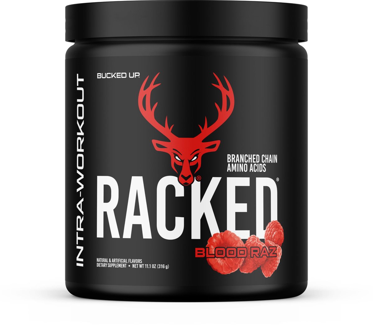 Bucked Up Racked Blood Raz | Intra Workout BCAA 2-1-1 Formel mit L-Carnitin, Acetyl-L-Carnitin, Taurin und L-Tyrosin | Aminosäurepulver (30 Portionen)