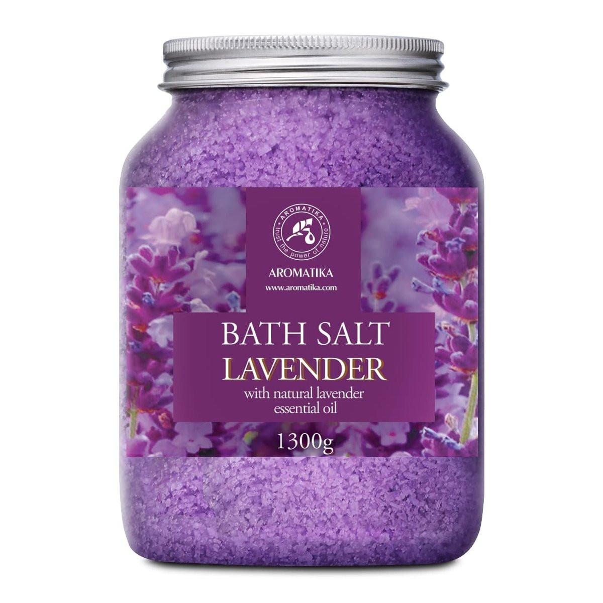 Meersalz Lavendel mit natürlichem Lavendelöl 46 Oz - Lavendel Badesalz - Lavanda Salz 1300g - Bestens für guten Schlaf - Stressabbau - Schönheit - Entspannung - Baden - Körperpflege