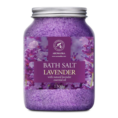 Meersalz Lavendel mit natürlichem Lavendelöl 46 Oz - Lavendel Badesalz - Lavanda Salz 1300g - Bestens für guten Schlaf - Stressabbau - Schönheit - Entspannung - Baden - Körperpflege