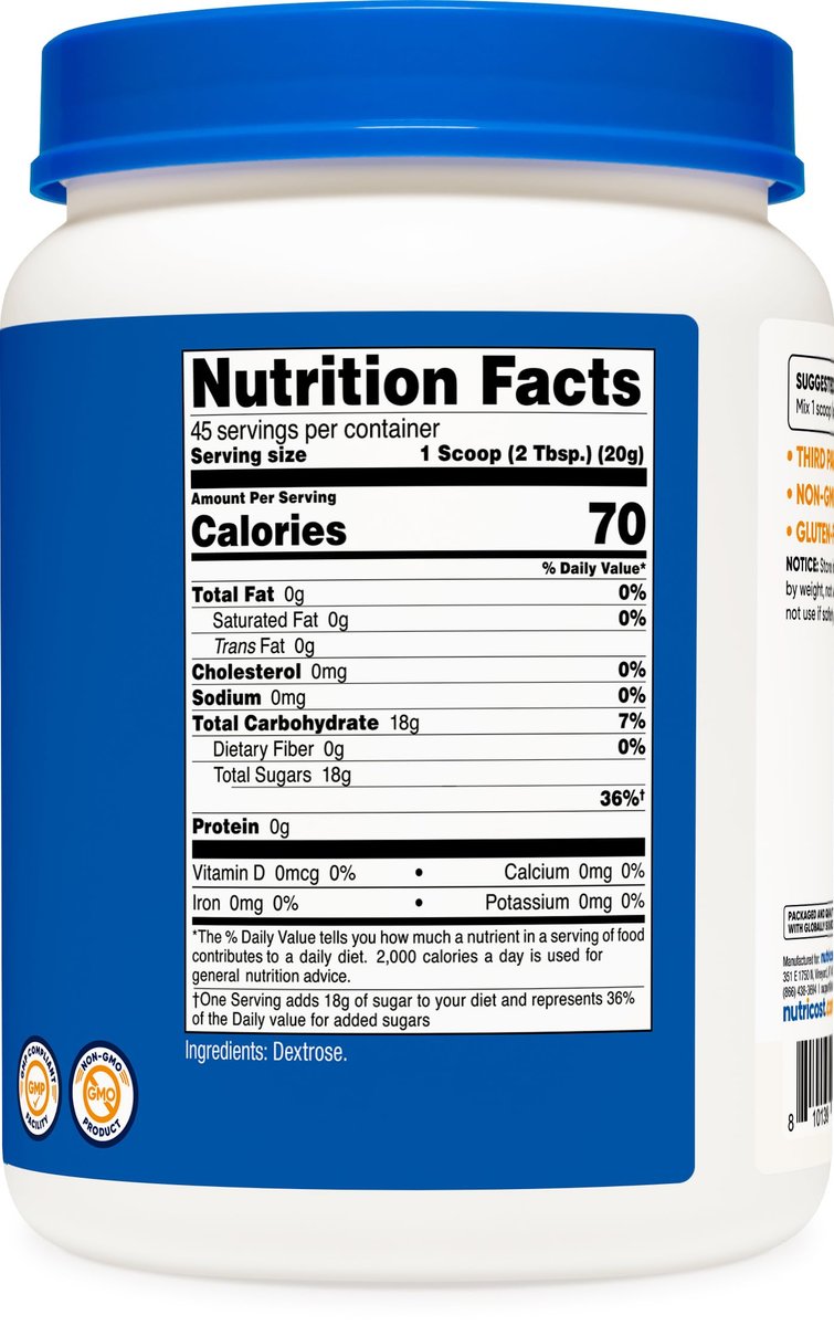 Nutricost Dextrose Pulver 2 Pfund – Nicht-GMO, Glutenfrei