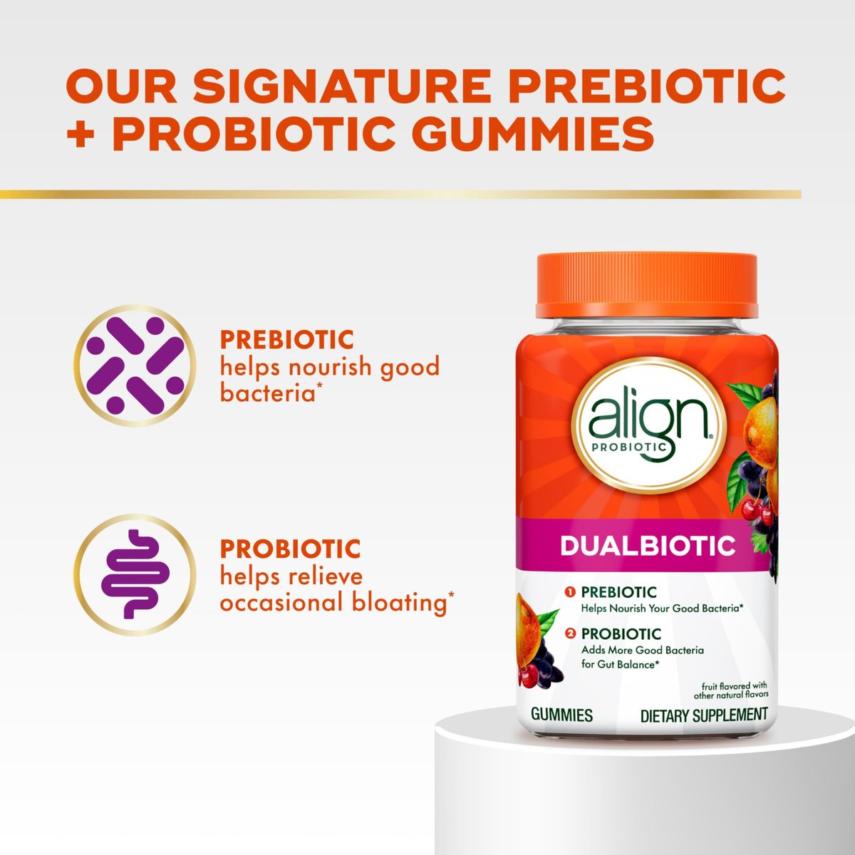 Align Dualbiotic – Prä- und Probiotikum für Frauen und Männer, 60 probiotische Gummis für die Verdauungsgesundheit, natürliche Fruchtaromen