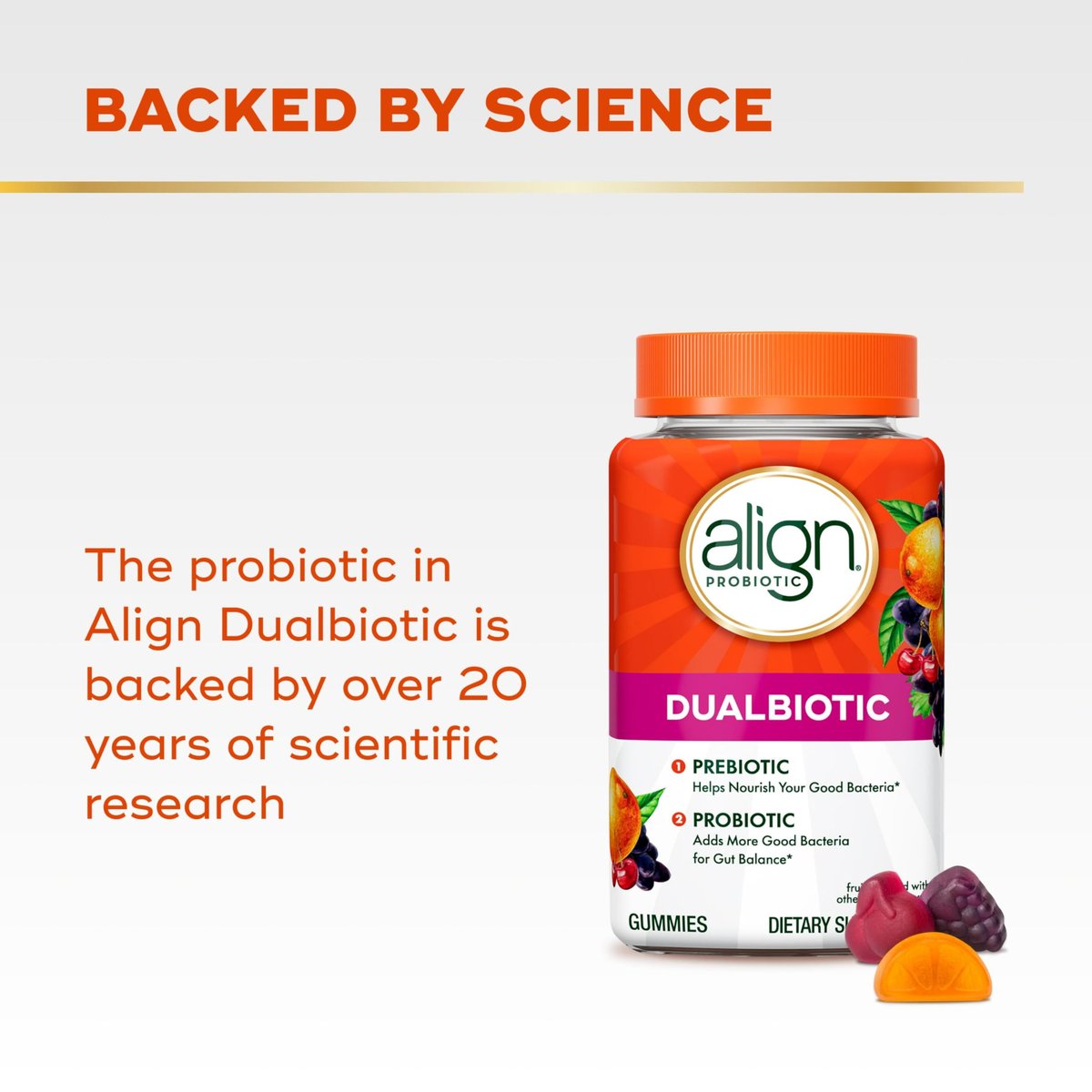 Align Dualbiotic – Prä- und Probiotikum für Frauen und Männer, 60 probiotische Gummis für die Verdauungsgesundheit, natürliche Fruchtaromen
