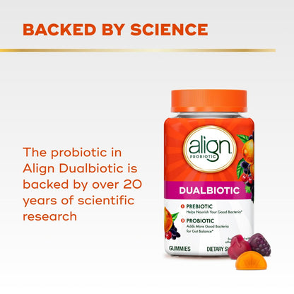 Align Dualbiotic – Prä- und Probiotikum für Frauen und Männer, 60 probiotische Gummis für die Verdauungsgesundheit, natürliche Fruchtaromen