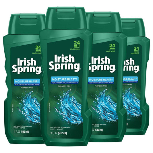 Irish Spring Body Wash Moisture Blast – 18 fl oz (4er-Pack) | Erfrischende Körperreinigung