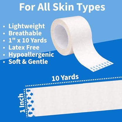 Vakly Paper Medical Tape 1 Zoll x 10 Yard (6 Rollen) – Mikroporöses, atmungsaktives, hautfreundliches Erste-Hilfe-Klebeband, latexfrei, hypoallergen