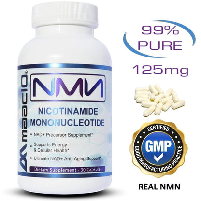 MAAC10 NMN Supplement – Reines Nicotinamid-Mononukleotid (NMN 125 mg Kapseln). Der stärkste NAD+-Vorläufer, stabiler als Ribosid. Pharmazeutische Qualität, 99 % rein, 30 Kapseln