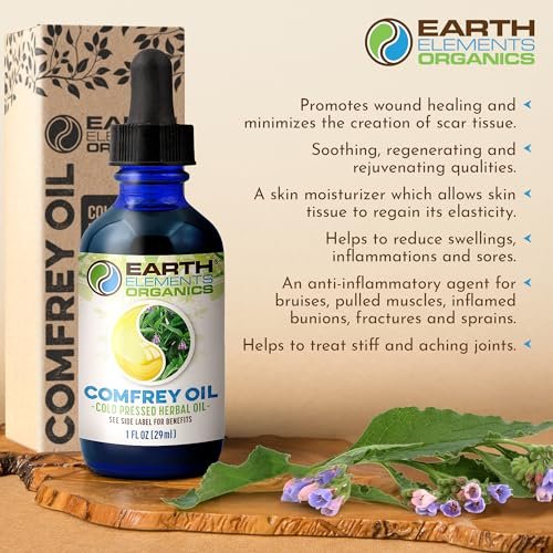 Earth Elements Organics Comfrey Body Oil – Rohes, Kräuterinfundiertes Pflegeöl, Biologische Hautpflege, Ungeduftet, Für Alle Hauttypen – 30 ml