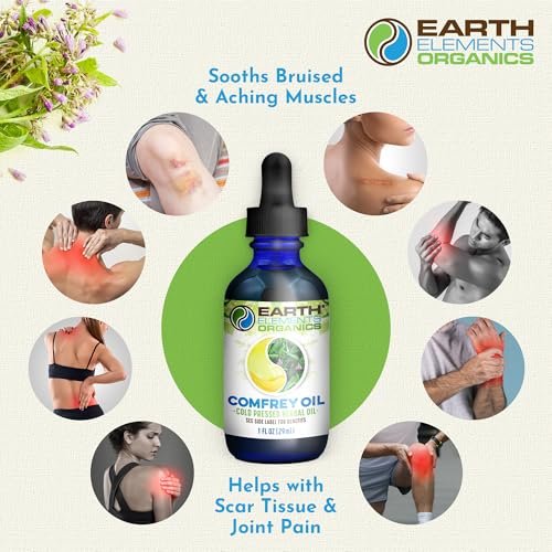Earth Elements Organics Comfrey Body Oil – Rohes, Kräuterinfundiertes Pflegeöl, Biologische Hautpflege, Ungeduftet, Für Alle Hauttypen – 30 ml
