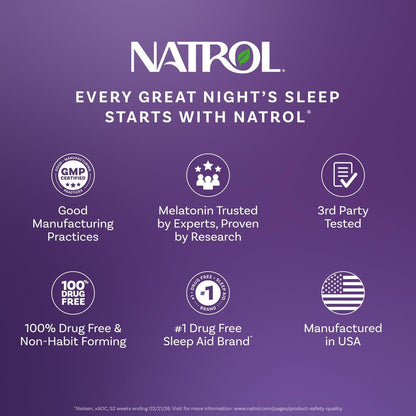 Natrol 10mg Melatonin Gummis – Einschlafhilfe für Erwachsene, 60 Erdbeer-Gummis, 30-Tage-Vorrat