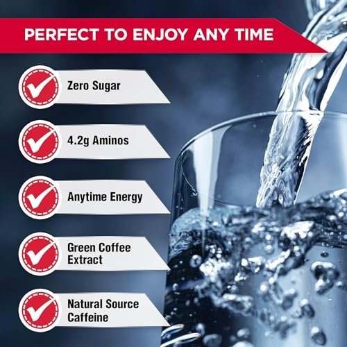 ALLMAX ACUTS Aminosäuren-Energiepulver, Blaue Himbeere, 30 Portionen, Koffein, Grüner Kaffee-Extrakt, 2000 mg Taurin, L-Carnitin, Zuckerfrei, Gluten- & Farbstofffrei