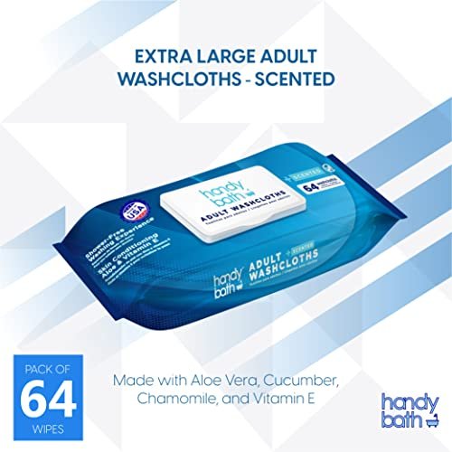 Handybath Erwachsene Waschlappen beduftet, extragroße Reinigungstücher mit Aloe Vera & Kamille, 64 Tücher – Seniorenpflege, Outdoor-Aktivitäten, Reiseutensilien