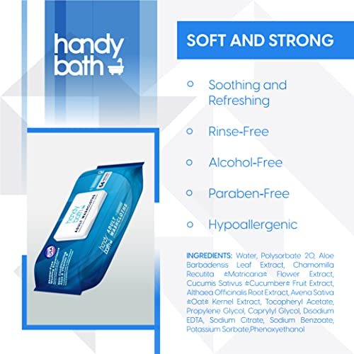 Handybath Erwachsene Waschlappen beduftet, extragroße Reinigungstücher mit Aloe Vera & Kamille, 64 Tücher – Seniorenpflege, Outdoor-Aktivitäten, Reiseutensilien