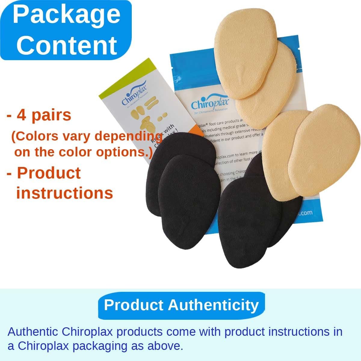 Chiroplax High Heel Pads – Ball-of-Foot Kissen für Damen (4 Paar) – Beige, normale Dicke – Anti-Rutsch-Einlegesohlen für Vorfußschmerz