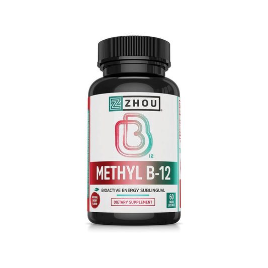 Zhou Methyl B12 - Methyl-B-12 Nahrungsergänzung für Frauen & Männer, Vitamin B12 5000 mcg, vegan, Unterstützung für Zellenergie und Nervenfunktion, Methylcobalamin - 60 Mikro-Lutschtabletten