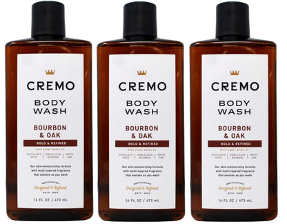 Cremo Body Wash Bourbon & Oak – 16 Unzen (3er-Pack) – Luxuriöse Herrenpflege