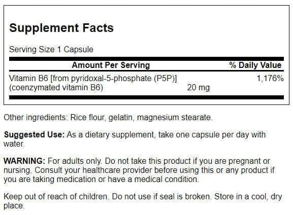 Swanson P-5-P (Pyridoxal-5-Phosphat) Coenzymiertes Vitamin B6 20 mg, 60 Kapseln