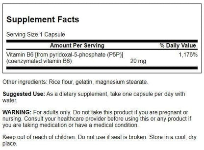 Swanson P-5-P (Pyridoxal-5-Phosphat) Coenzymiertes Vitamin B6 20 mg, 60 Kapseln