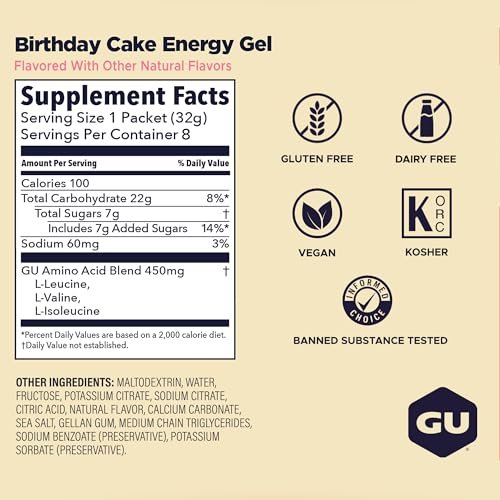 GU Energy Original Energy Gels, Geburtstagstorte - 8er Pack, 1,1 Fl Oz