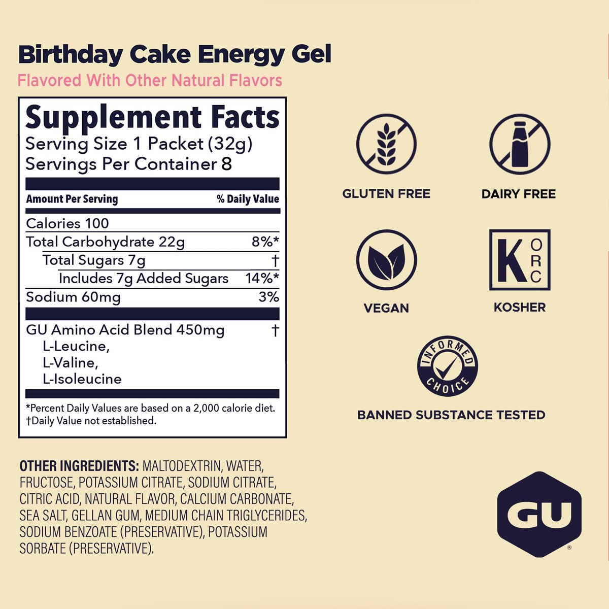 GU Energy Original Energy Gels, Geburtstagstorte - 8er Pack, 1,1 Fl Oz