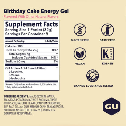 GU Energy Original Energy Gels, Geburtstagstorte - 8er Pack, 1,1 Fl Oz