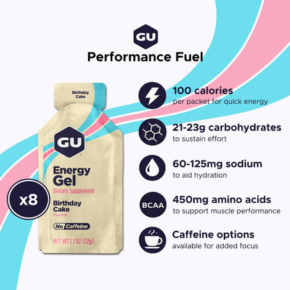 GU Energy Original Energy Gels, Geburtstagstorte - 8er Pack, 1,1 Fl Oz
