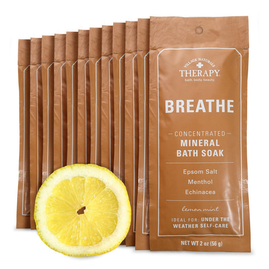 Village Naturals Therapy Breathe Konzentriertes Mineralbad Salz, Zitrone Minze, 57 g, Packung mit 12