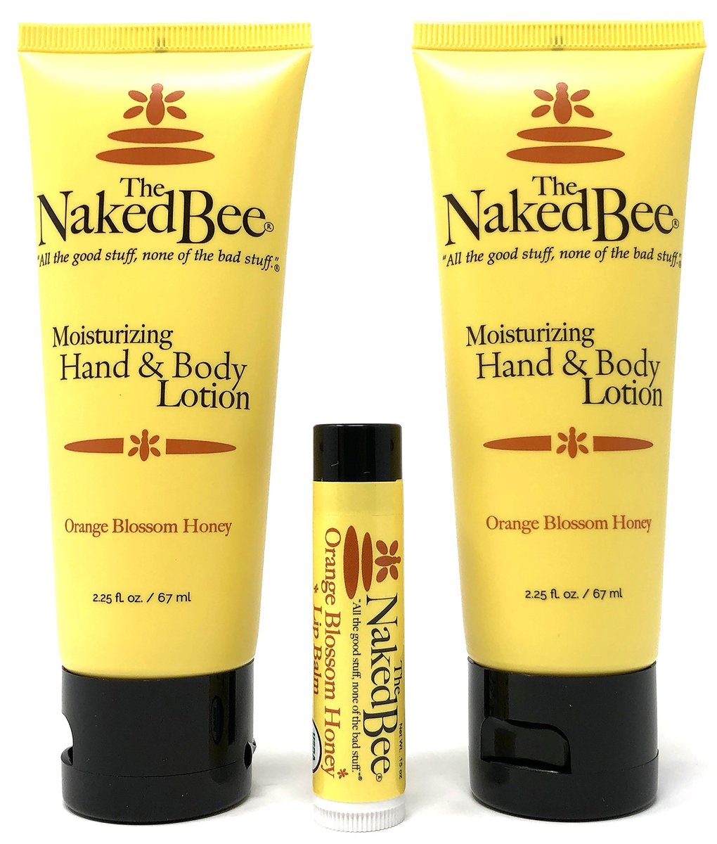 The Naked Bee Orangenblüten-Honig Lotion und Lippenbalsam Set, Feuchtigkeitsspendend und Pflegend, 3-teiliges Naturkosmetik-Set, Tierversuchsfrei