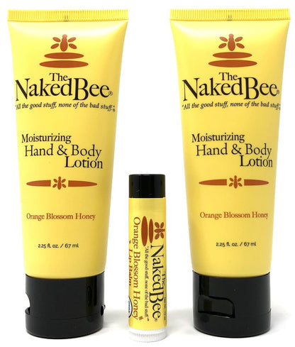 The Naked Bee Orangenblüten-Honig Lotion und Lippenbalsam Set, Feuchtigkeitsspendend und Pflegend, 3-teiliges Naturkosmetik-Set, Tierversuchsfrei