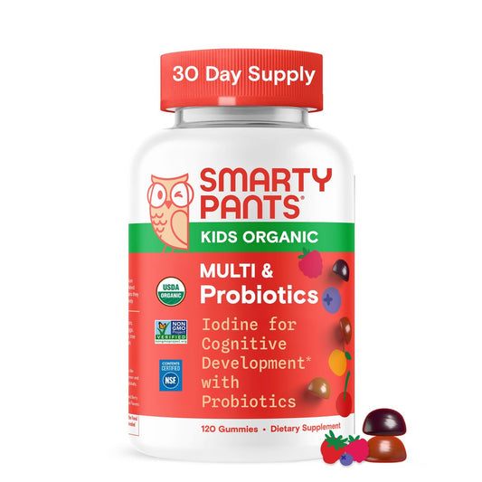 SmartyPants Bio Kinder Multivitamin Gummibärchen: Probiotika, Omega 3 (ALA), Vitamin D3, C, B12, B6, A, K & Zink für Immununterstützung, Biotin, drei Fruchtgeschmacksrichtungen, 120 Stück (30-Tage-Vorrat)