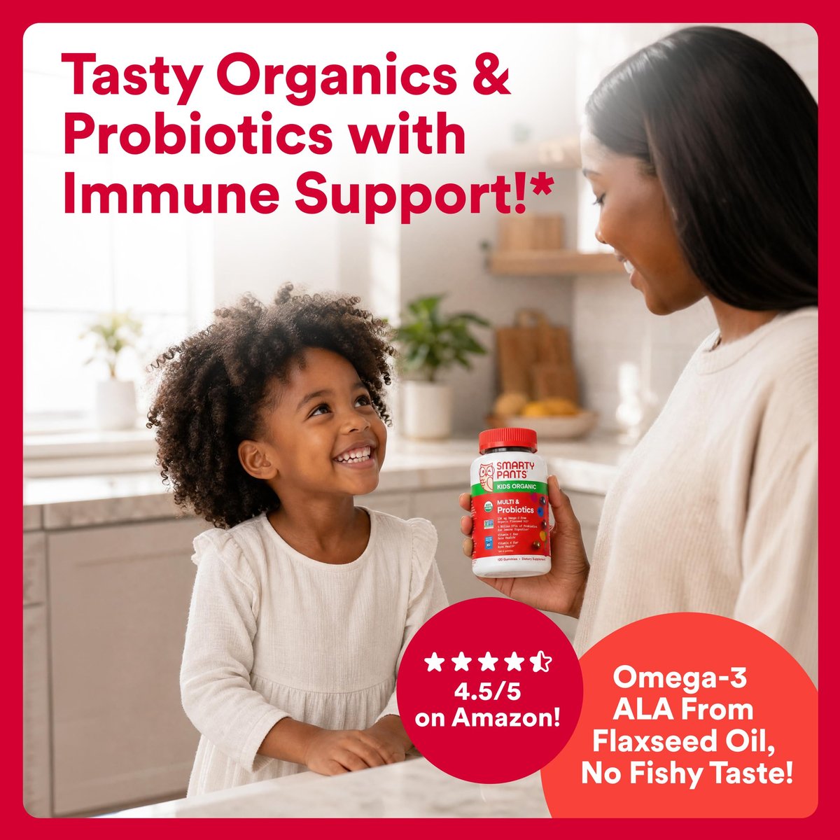 SmartyPants Bio Kinder Multivitamin Gummibärchen: Probiotika, Omega 3 (ALA), Vitamin D3, C, B12, B6, A, K & Zink für Immununterstützung, Biotin, drei Fruchtgeschmacksrichtungen, 120 Stück (30-Tage-Vorrat)