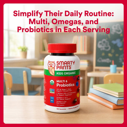SmartyPants Bio Kinder Multivitamin Gummibärchen: Probiotika, Omega 3 (ALA), Vitamin D3, C, B12, B6, A, K & Zink für Immununterstützung, Biotin, drei Fruchtgeschmacksrichtungen, 120 Stück (30-Tage-Vorrat)
