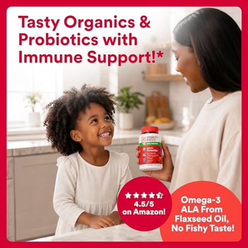 SmartyPants Bio Kinder Multivitamin Gummibärchen: Probiotika, Omega 3 (ALA), Vitamin D3, C, B12, B6, A, K & Zink für Immununterstützung, Biotin, drei Fruchtgeschmacksrichtungen, 120 Stück (30-Tage-Vorrat)