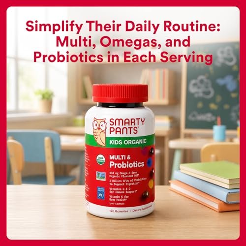 SmartyPants Bio Kinder Multivitamin Gummibärchen: Probiotika, Omega 3 (ALA), Vitamin D3, C, B12, B6, A, K & Zink für Immununterstützung, Biotin, drei Fruchtgeschmacksrichtungen, 120 Stück (30-Tage-Vorrat)
