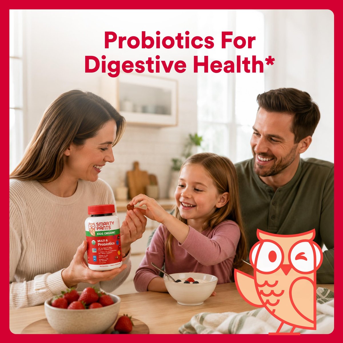 SmartyPants Bio Kinder Multivitamin Gummibärchen: Probiotika, Omega 3 (ALA), Vitamin D3, C, B12, B6, A, K & Zink für Immununterstützung, Biotin, drei Fruchtgeschmacksrichtungen, 120 Stück (30-Tage-Vorrat)